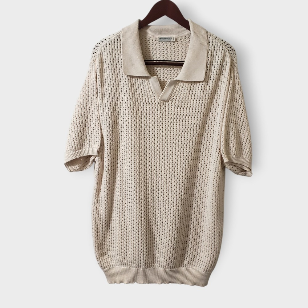 Knickerbocker Yuma Open Knit Jacquard Cotton Polo Shirt Bone Mens XL